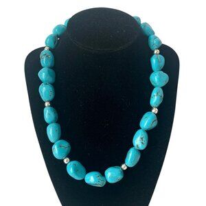 Vintage Chunky Turquoise Necklace 925 Sterling Statement